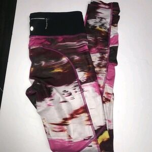 Lululemon Athletica Leggings 4 Stripe Pink Ruched Casual Multicolor Print 00003